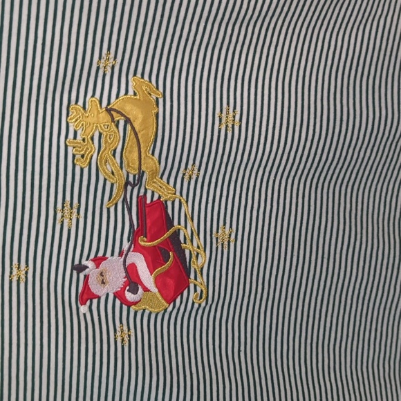 Holiday Editions Sz L Cotton Holiday Striped Top with Santa Sleigh and Reindeer - Picture 2 of 3